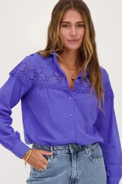 My Jewellery Chemise te Avec Broderie Et Col à Volants Violet Sale