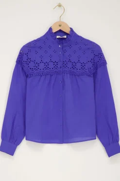 My Jewellery Chemise te Avec Broderie Et Col à Volants Violet Sale