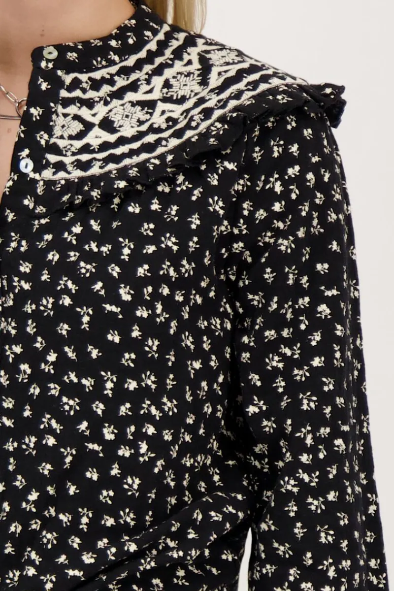 My Jewellery Chemisier Noir Avec Fleurs Et Broderies Sale