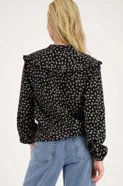 My Jewellery Chemisier Noir Avec Fleurs Et Broderies Sale