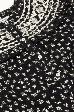 My Jewellery Chemisier Noir Avec Fleurs Et Broderies Sale