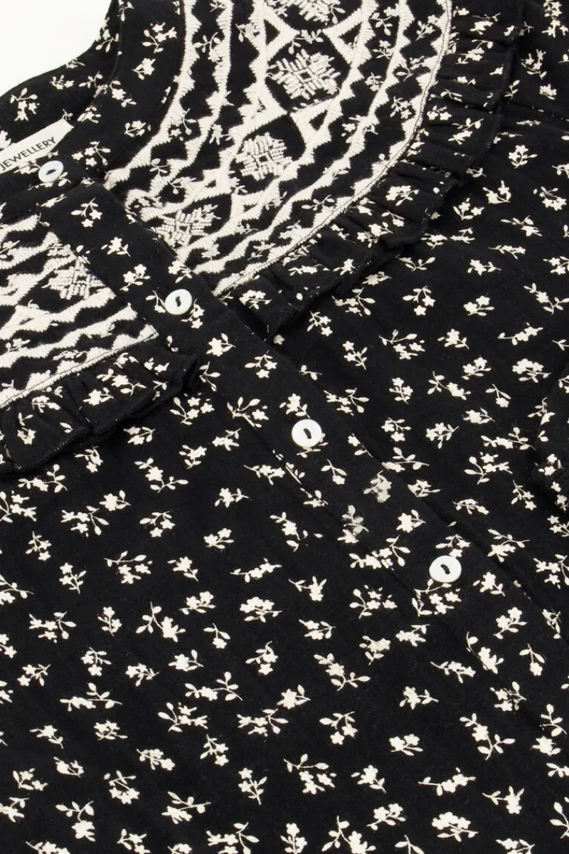 My Jewellery Chemisier Noir Avec Fleurs Et Broderies Sale