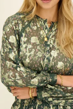 My Jewellery Chemisier Vert à Imprimé Jacquard Doré Hot