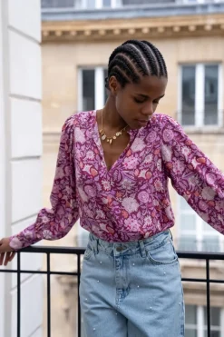 My Jewellery Chemisier Violet à Imprimé Floral Rose Rouge/Violet/Rose/Rouge foncé Discount