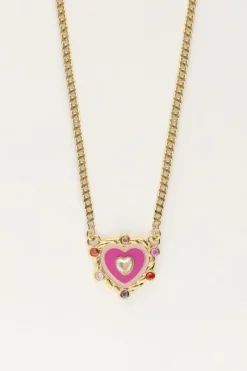 My Jewellery Collier Avec Pendentif Cœur Violet Et Pierres Colorées Clearance