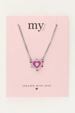 My Jewellery Collier Avec Pendentif Cœur Violet Et Pierres Colorées Clearance