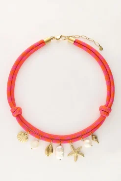 My Jewellery Collier De Corde Rose Avec Breloques En Coquillage Clearance