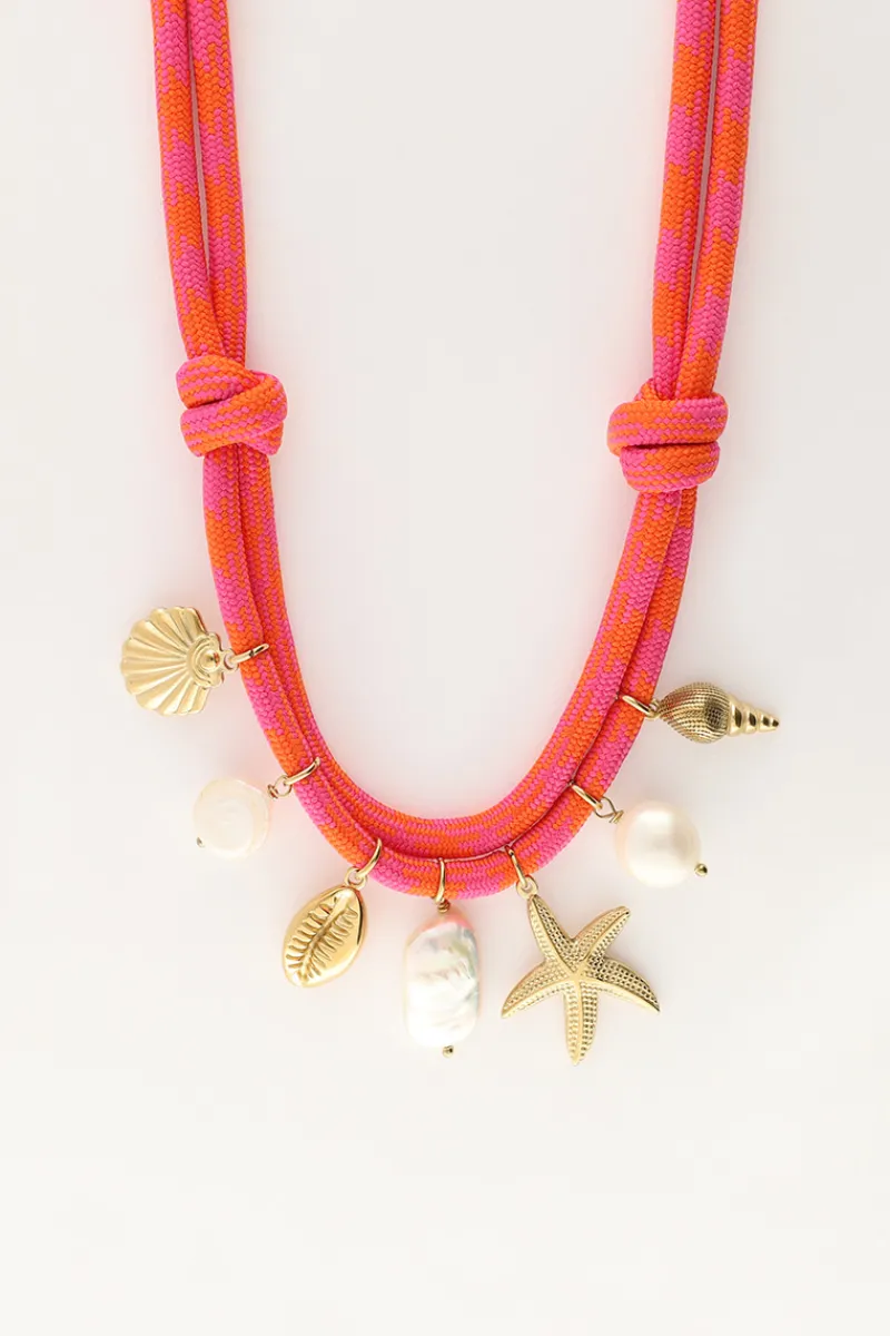 My Jewellery Collier De Corde Rose Avec Breloques En Coquillage Clearance