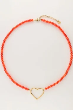 My Jewellery Collier De Perles Orange Avec Cœur Fashion