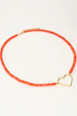 My Jewellery Collier De Perles Orange Avec Cœur Fashion