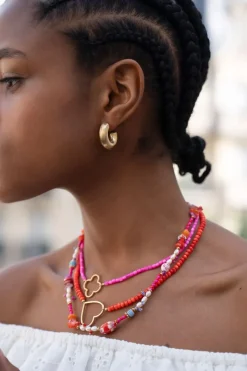 My Jewellery Collier De Perles Roses Avec Trèfle Fashion