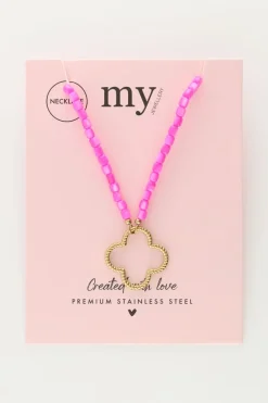 My Jewellery Collier De Perles Roses Avec Trèfle Fashion