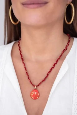 My Jewellery Collier En Cordon Art Tressé Rouge Avec Coquillage Outlet