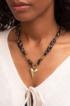 My Jewellery Collier En Cordon Imprimé Léopard Avec Cœur Hot