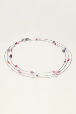 My Jewellery Collier Triple Avec Perles Roses Et Violettes Outlet