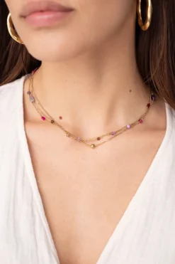 My Jewellery Collier Triple Avec Perles Roses Et Violettes Outlet