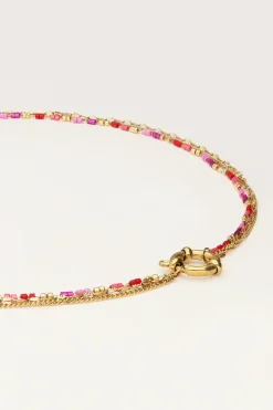 My Jewellery Collier Triple Avec Perles Rouges Et Roses Fashion