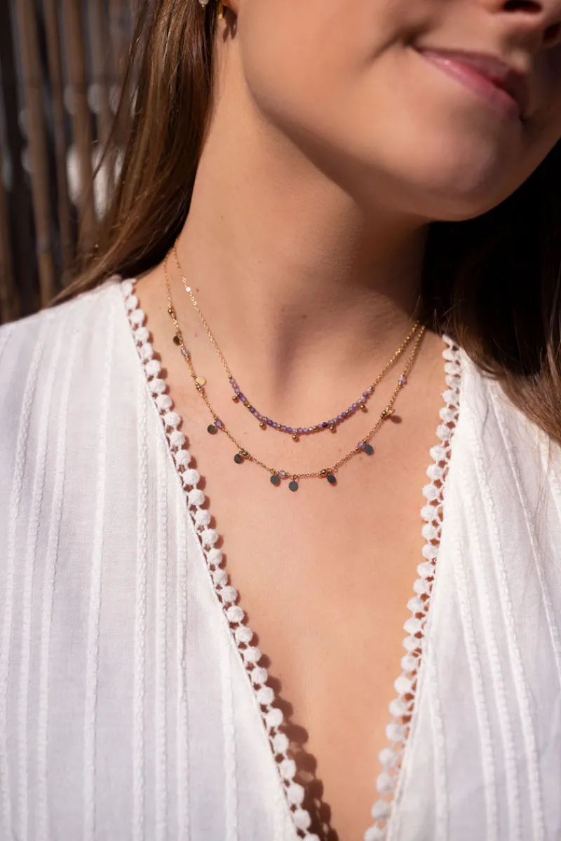 My Jewellery Collier Vintage Avec Perles Et Pastilles Lilas Best