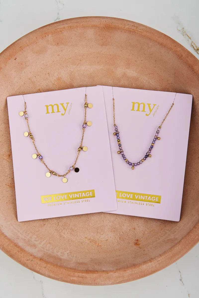 My Jewellery Collier Vintage Avec Perles Et Pastilles Lilas Best