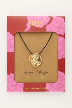 My Jewellery Collier Vintage En Cordon Noir Avec Rose Sale
