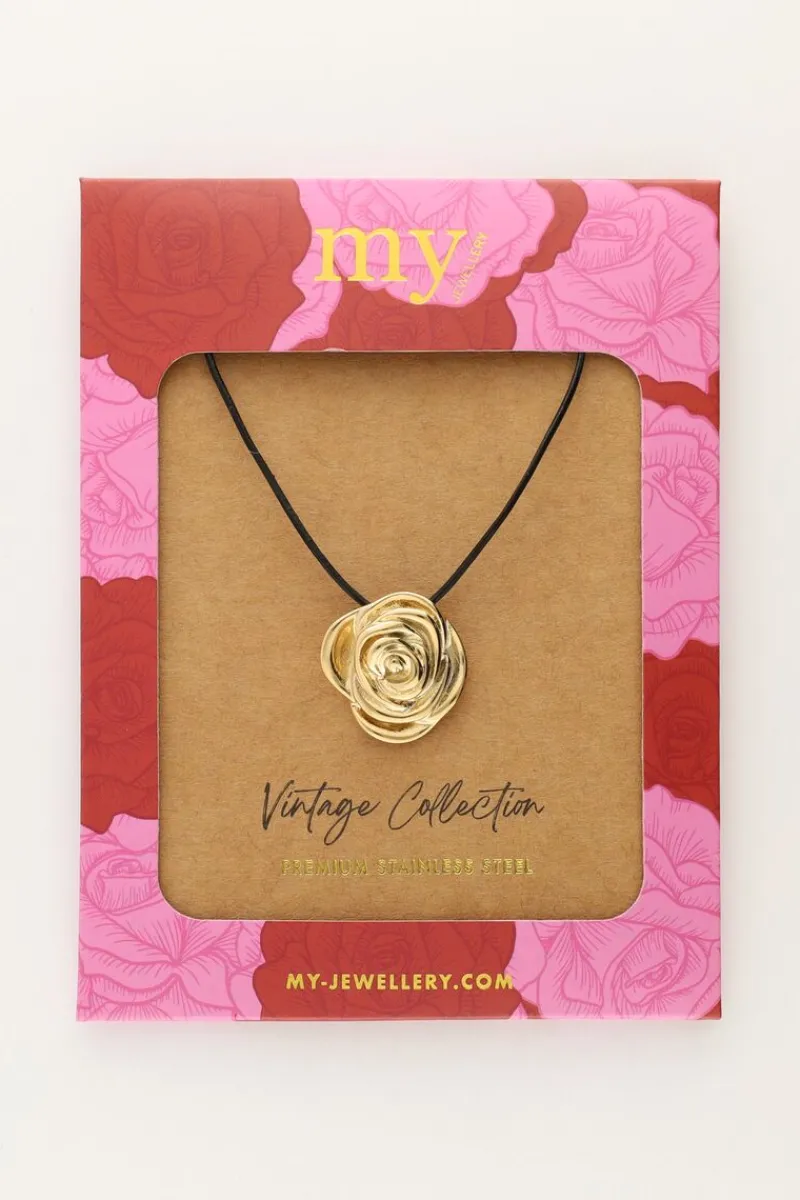 My Jewellery Collier Vintage En Cordon Noir Avec Rose Sale