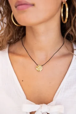My Jewellery Collier Vintage En Cordon Noir Avec Rose Sale