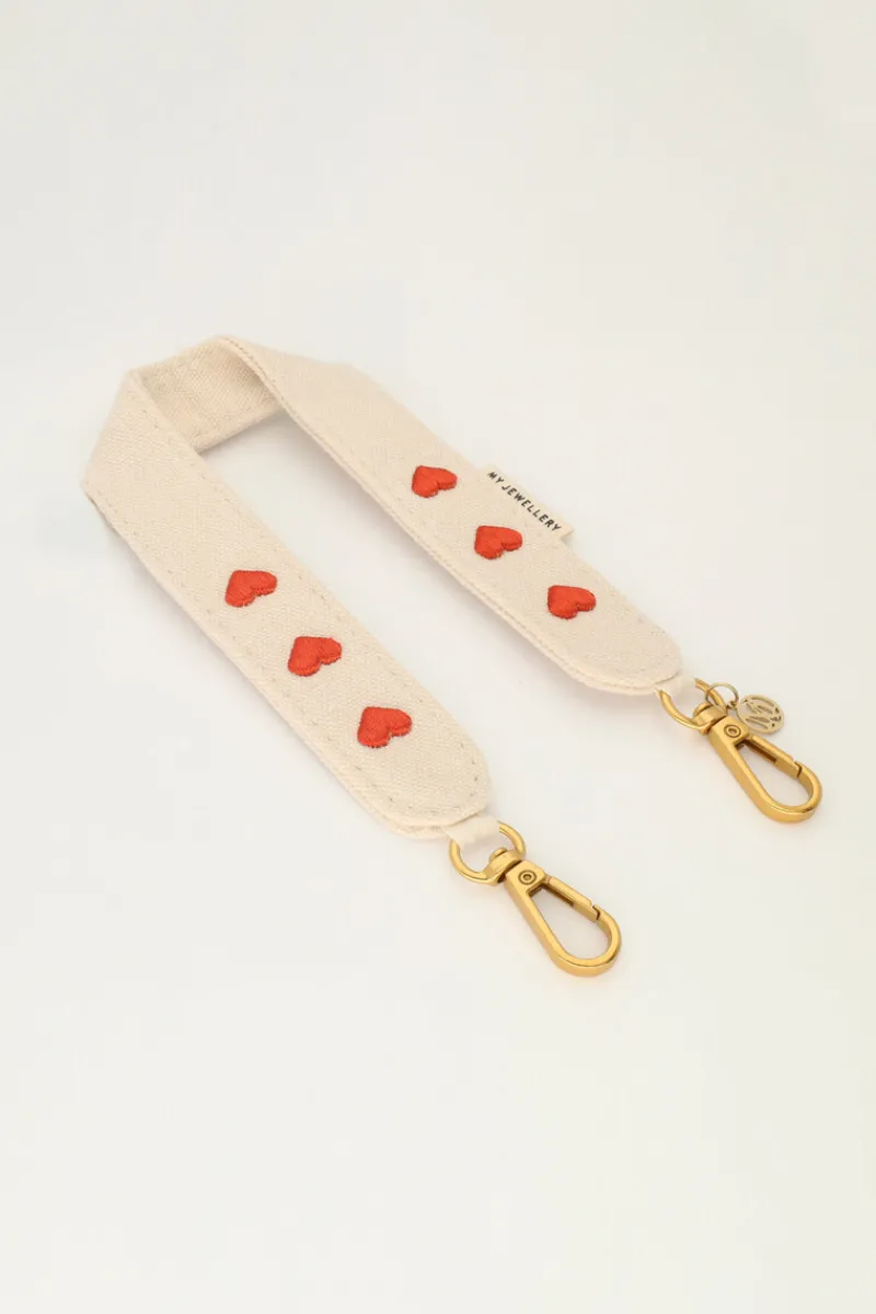 My Jewellery Cordon De Téléphone Beige Avec Cœurs Rouges Fashion