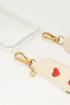My Jewellery Cordon De Téléphone Beige Avec Cœurs Rouges Fashion