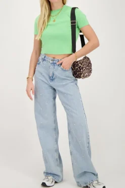 My Jewellery Crop Top Basique à Manches Courtes Vert Sale