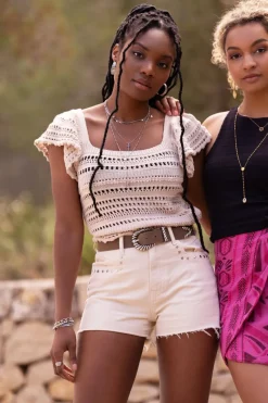 My Jewellery Crop Top Beige Ajouré Clearance