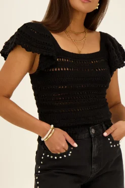 My Jewellery Crop Top Noir Ajouré Outlet