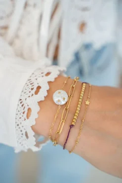My Jewellery Double Bracelet Minimaliste Avec Cordon Et Perles Violettes Sale