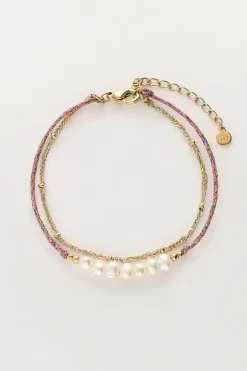 My Jewellery Double Bracelet Minimaliste Avec Cordon Rose Et Perles Outlet