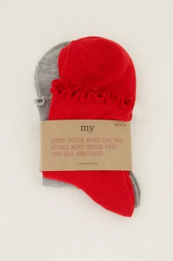 My Jewellery Ensemble De Chaussettes Rouges Et Grises à Volants New