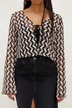 My Jewellery Gilet En Crochet Noir Et Beige Discount