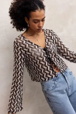 My Jewellery Gilet En Crochet Noir Et Beige Discount