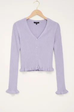 My Jewellery Gilet Avec Col En V Et Froufrous Lilas Discount