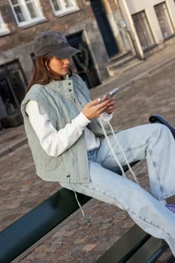 My Jewellery Gilet Matelassé Gris à Boutons-pression Online