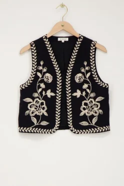 My Jewellery Gilet Noir Avec Broderie Crème Discount