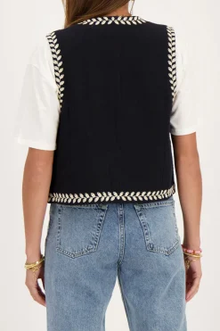 My Jewellery Gilet Noir Avec Broderie Crème Discount