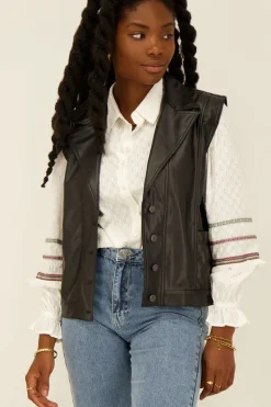 My Jewellery Gilet Noir Oversize Effet Cuir Fashion