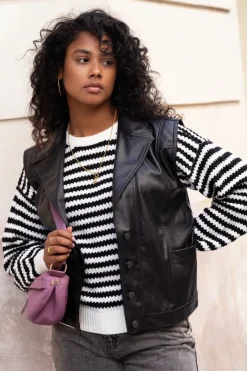 My Jewellery Gilet Noir Oversize Effet Cuir Fashion
