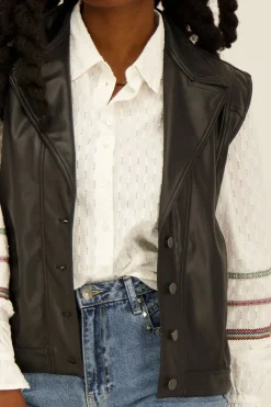 My Jewellery Gilet Noir Oversize Effet Cuir Fashion