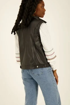 My Jewellery Gilet Noir Oversize Effet Cuir Fashion