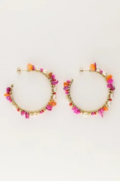 My Jewellery Grandes Boucles D'oreilles Art Avec Pierres Multicolores Et Perles Outlet