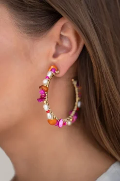 My Jewellery Grandes Boucles D'oreilles Art Avec Pierres Multicolores Et Perles Outlet
