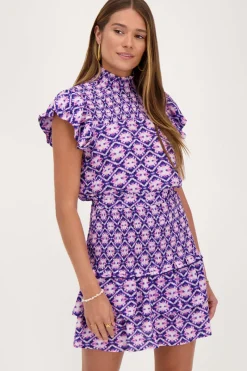 My Jewellery Haut Bleu Avec Imprimé Rose Et Blouse Violet/Rose/Violet clair/Bleu Fashion