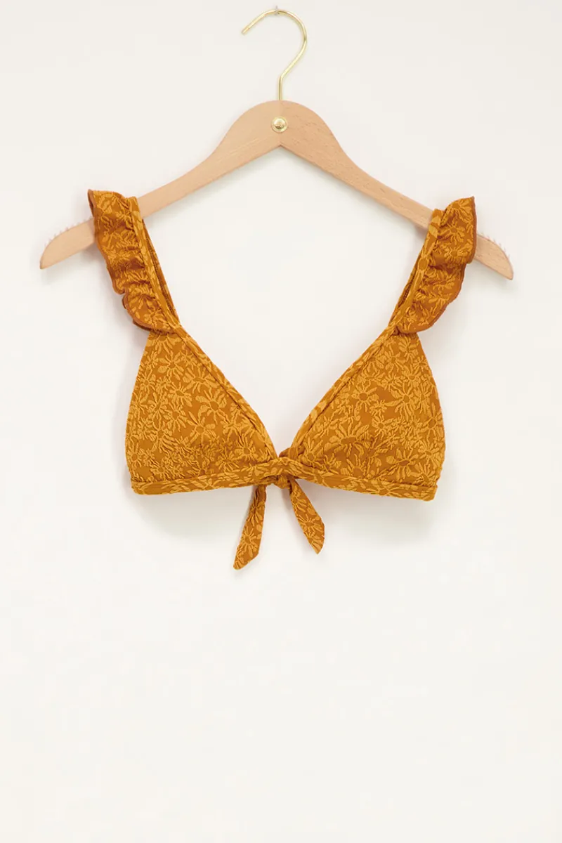 My Jewellery Haut De Bikini Triangle Jaune Ocre Avec Imprimé Floral Et Volants Online