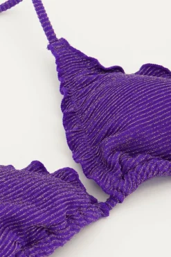 My Jewellery Haut De Bikini Triangle à Volants En Lurex Violet Outlet