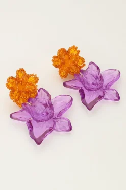 My Jewellery Island Boucle D'oreille Avec Deux Fleurs Mauves Outlet